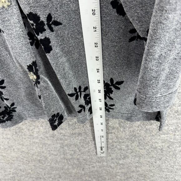 Liz Claiborne Shirt Women M Medium Gray Floral Button Up Collared Long Sleeve - Picture 5 of 6